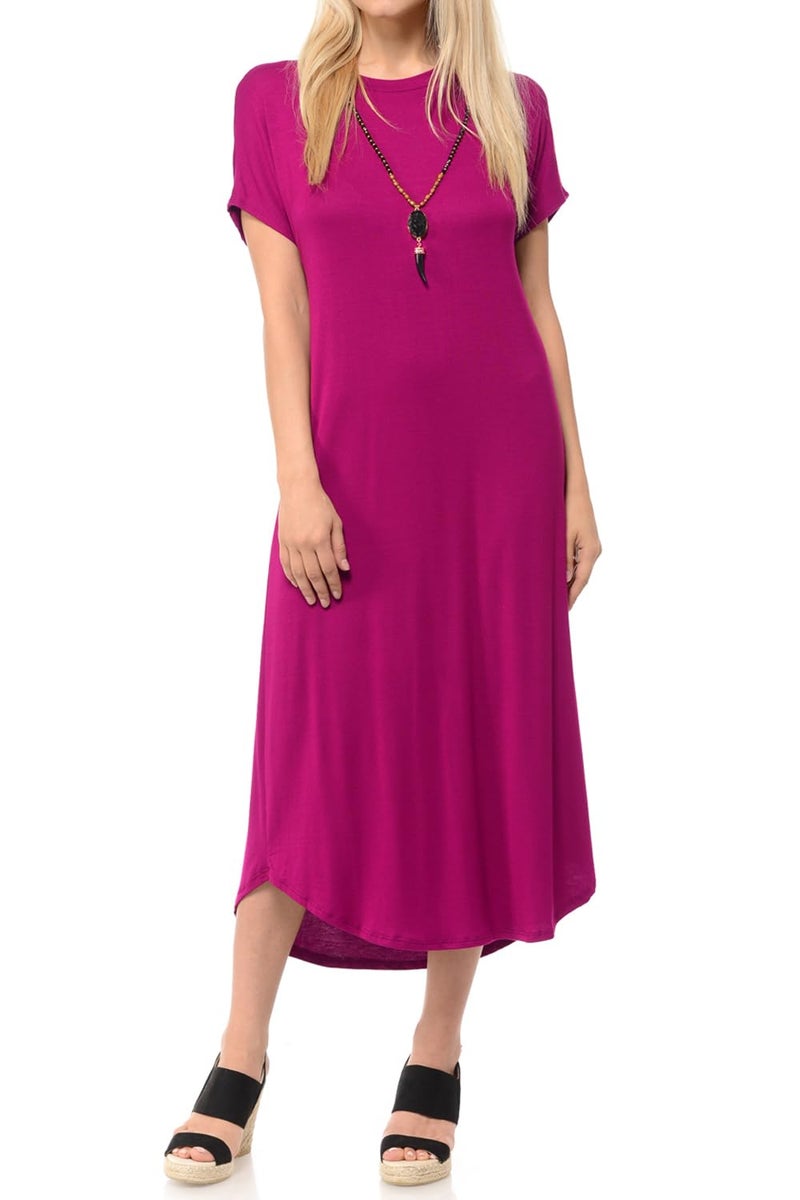 iconic luxe Women's Casual Loose-Fit Midi T-Shirt Dress â€“ Short Sleeve, Soft Stretchy Fabric, Lightweight Medium Magenta - Image 1